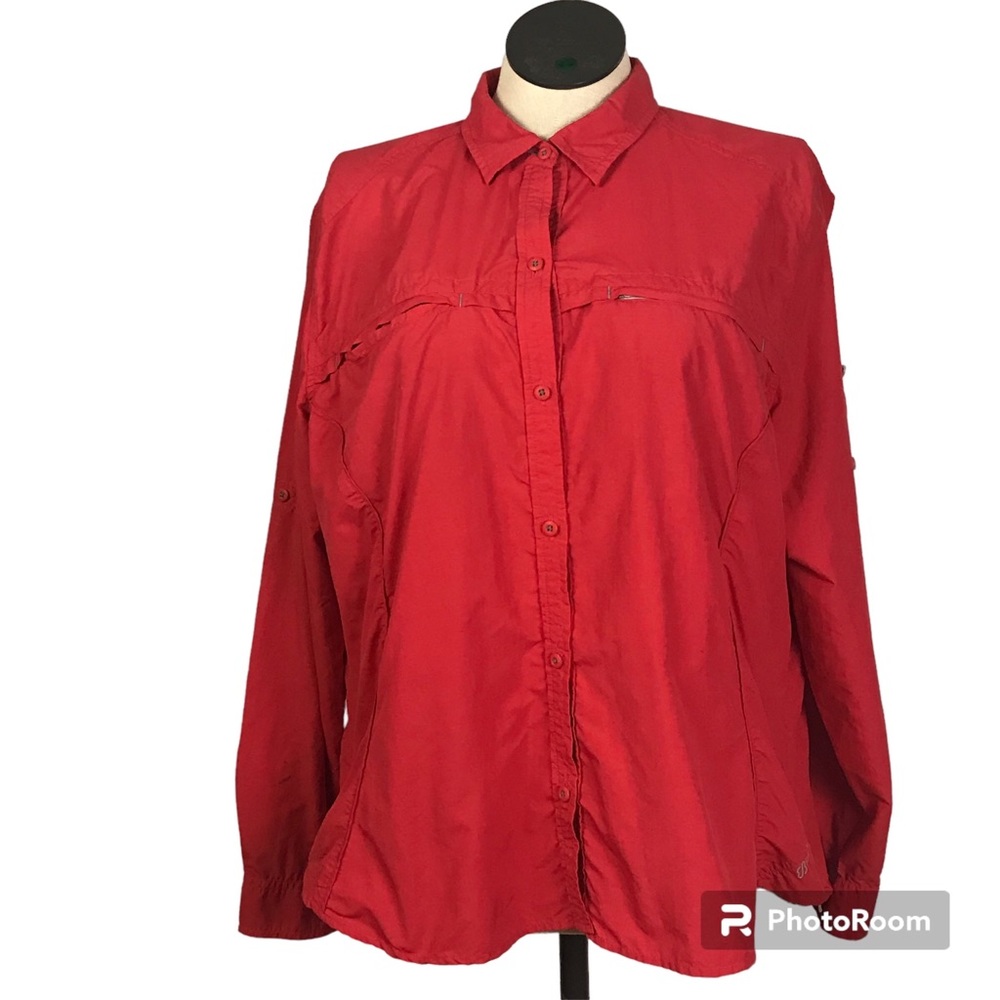 Eddie Bauer Sport Button Down Shirt Women’s Size XXL Color Red Roll Tabs Sleeve